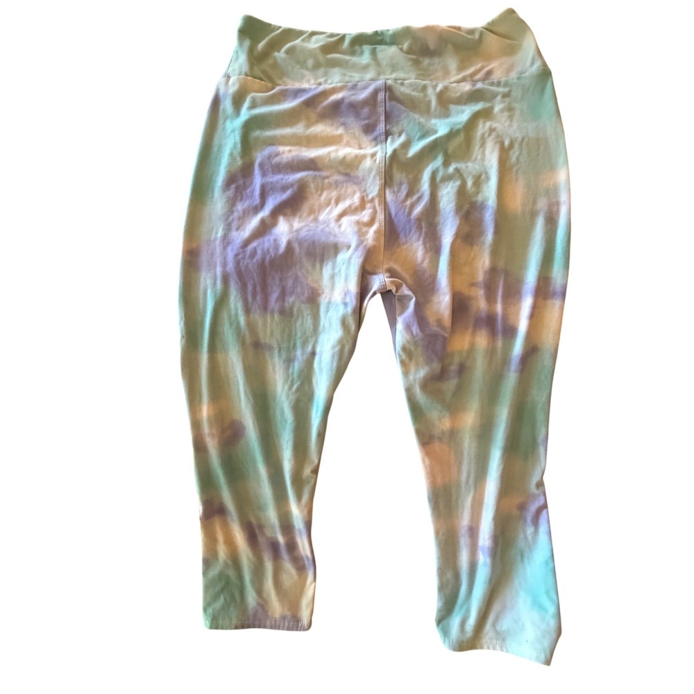 Pastel Tie Dye Capri Leggings Womens Size L XL Purple Green High Waist Cropped